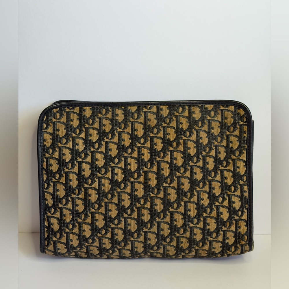 Vintage Christian Dior Large Clutch Bag in Navy Blue Trotter Jacquard Canvas - Picture 8 of 12